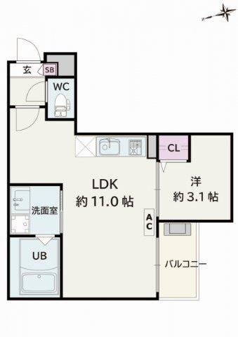 JACK SINMEIⅡ(1LDK/3階)の間取り写真