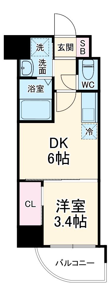 セレニテ谷町四丁目アリエ(1DK/2階)の間取り写真