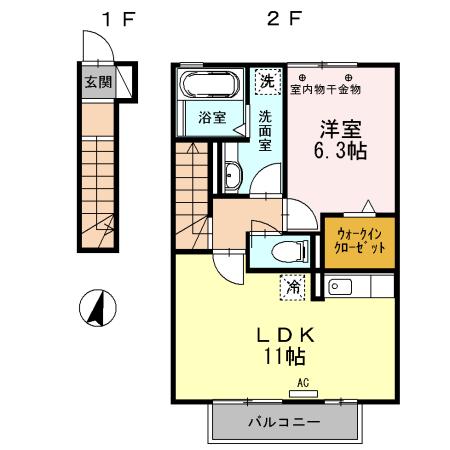 アミティア(1LDK/2階)の間取り写真