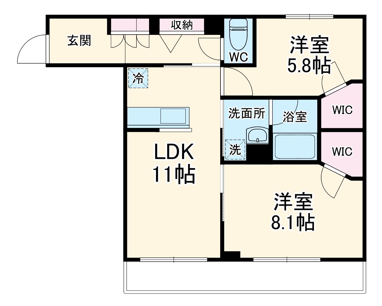 ソレイユ湘南Ⅵ(2LDK/3階)の間取り写真