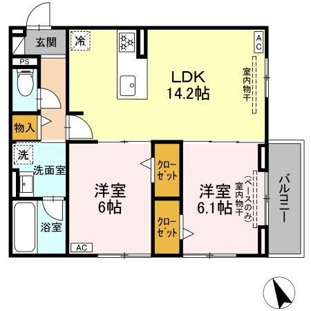 セレスティア唐山町(2LDK/3階)の間取り写真