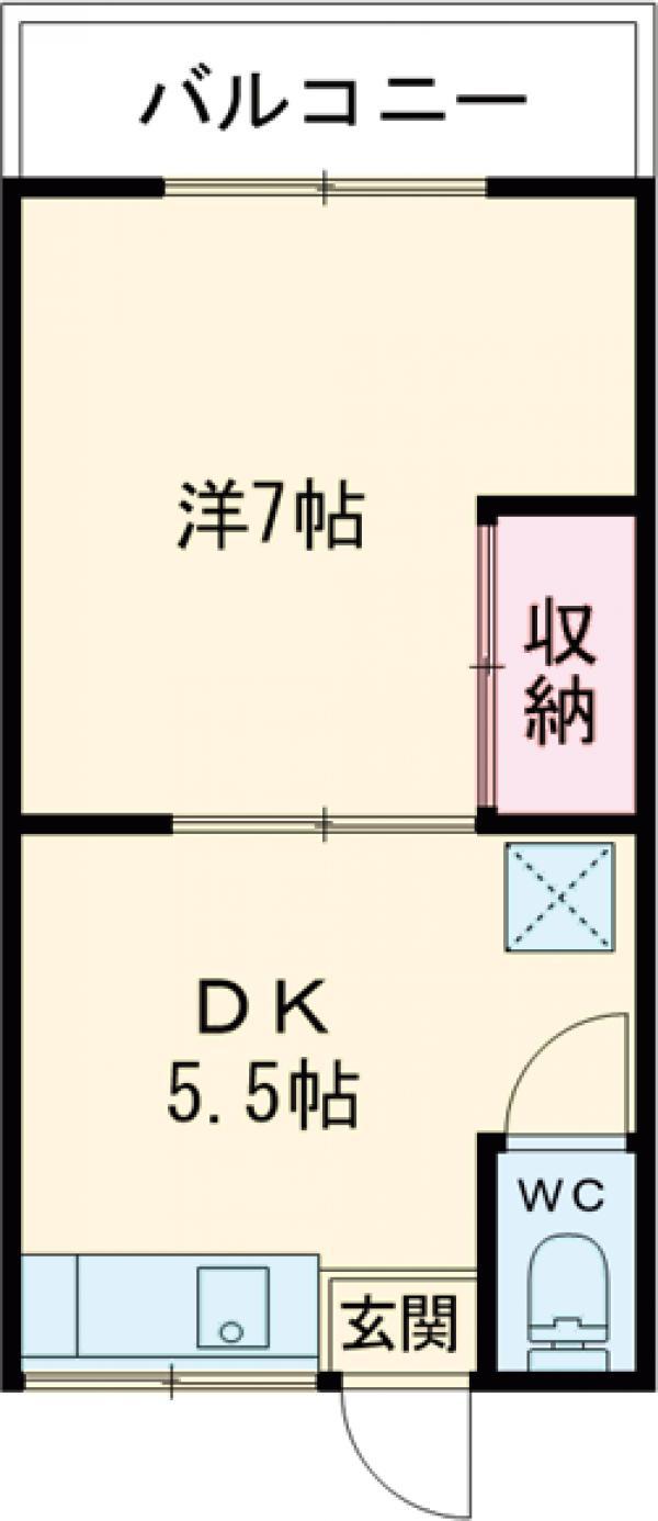 加藤荘(ワンルーム/2階)の間取り写真