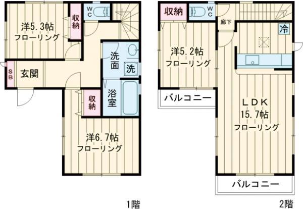 京王電鉄京王線 中河原駅 徒歩6分 2階建 築5年(3LDK)の間取り写真
