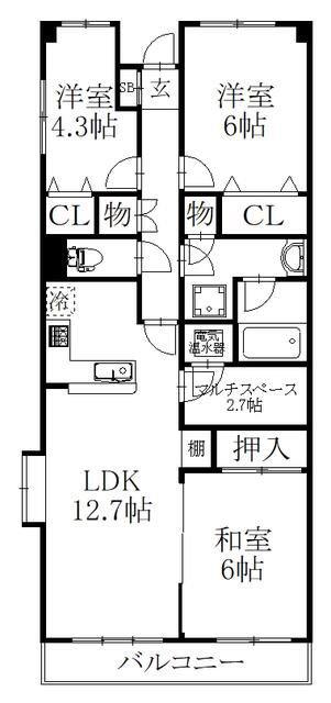 松原ハイランズ(3LDK/4階)の間取り写真