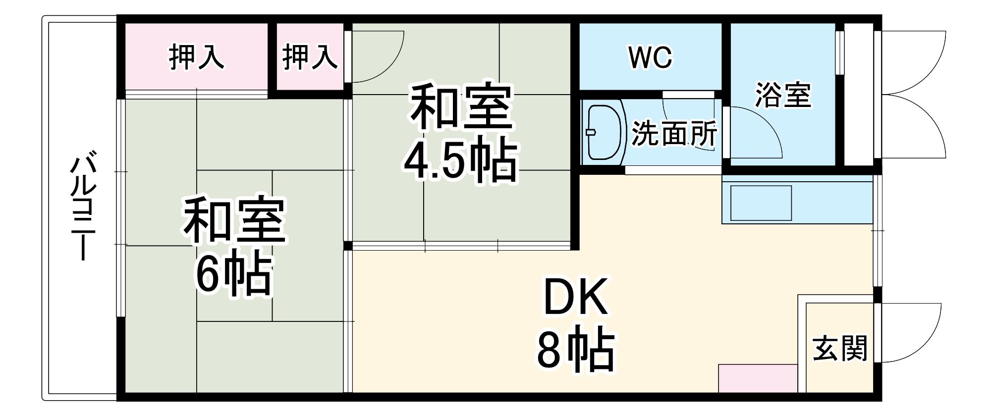 元浜メゾンオーク(2DK/4階)の間取り写真