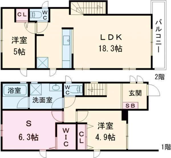 中央本線 西荻窪駅 徒歩15分 2階建 築6年(2SLDK)の間取り写真