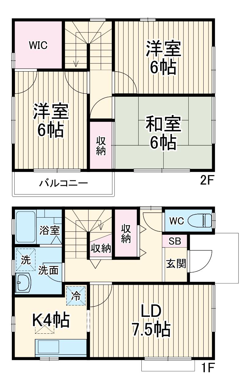 コリーヌ北ノ上B棟(3LDK/1階)の間取り写真