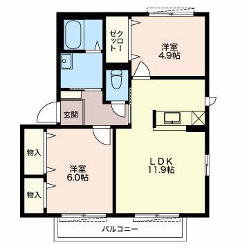 名鉄各務原線 細畑駅 徒歩10分 2階建 築24年(2LDK/2階)の間取り写真