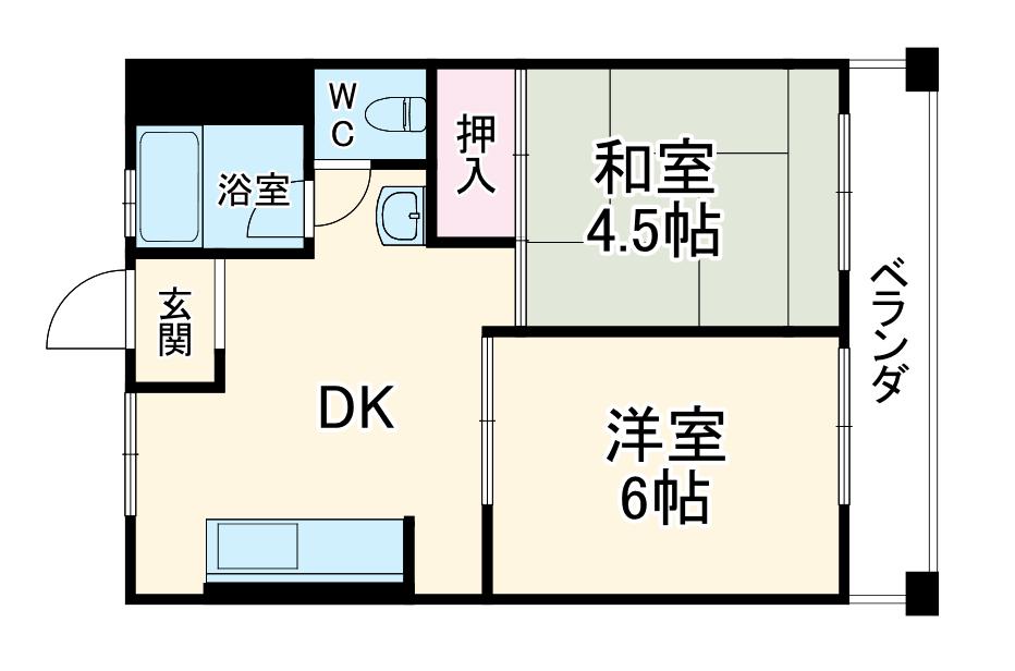 南千里第2コーポラスB棟(2DK/4階)の間取り写真