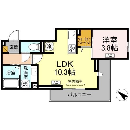 D‐ROOM神明町ⅡB(1LDK/3階)の間取り写真
