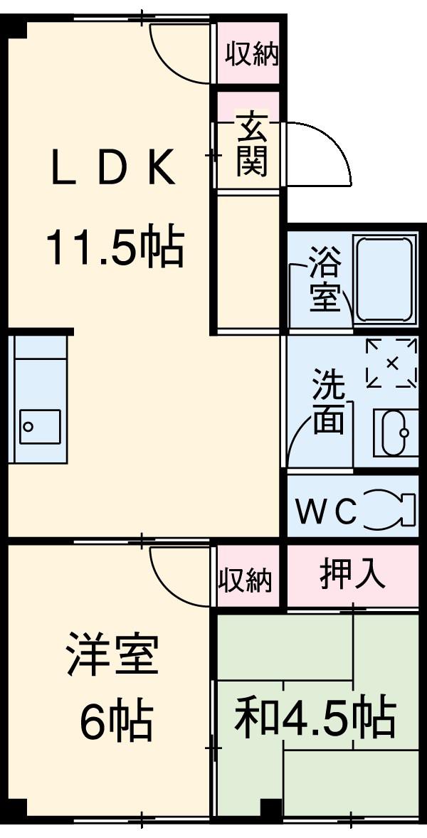 第1スカイハイム(2LDK/1階)の間取り写真