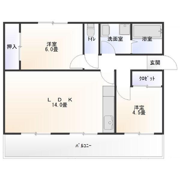 ドムス東長岡B棟(2LDK/4階)の間取り写真