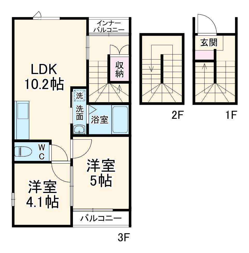 AVANTIA SAGE 中島新町(2LDK/3階)の間取り写真