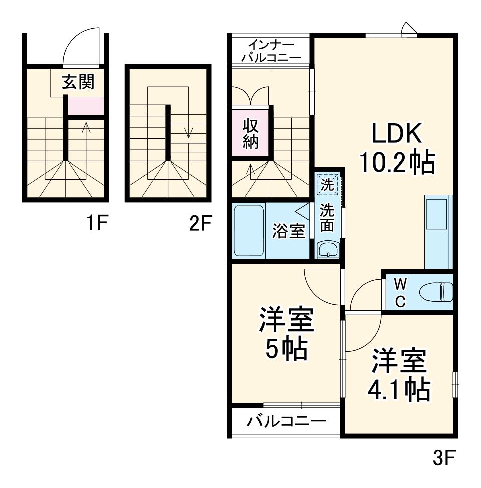 AVANTIA SAGE 中島新町(2LDK/3階)の間取り写真