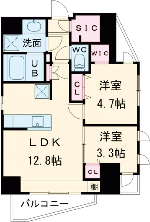 S-RESIDENCE目黒大岡山BRESA(2LDK/6階)の間取り写真