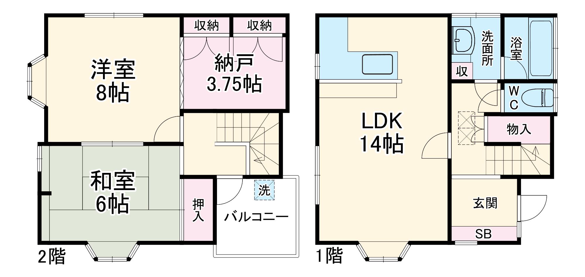 東京地下鉄東西線 行徳駅 徒歩10分 2階建 築34年(2SLDK)の間取り写真