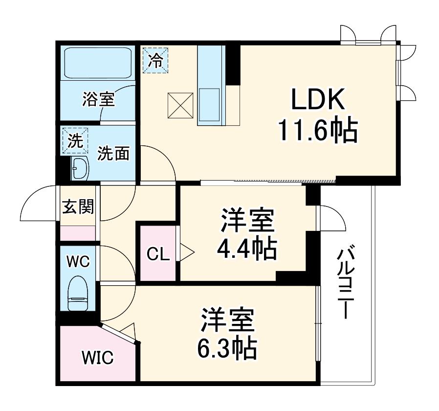 D-ROOM大瀬4丁目SMⅡ(2LDK/1階)の間取り写真