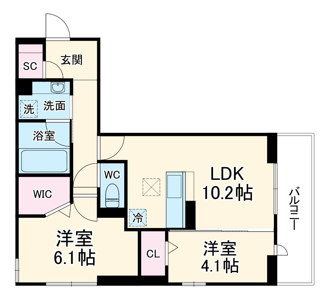 D-ROOM大瀬4丁目SMⅡ(2LDK/1階)の間取り写真