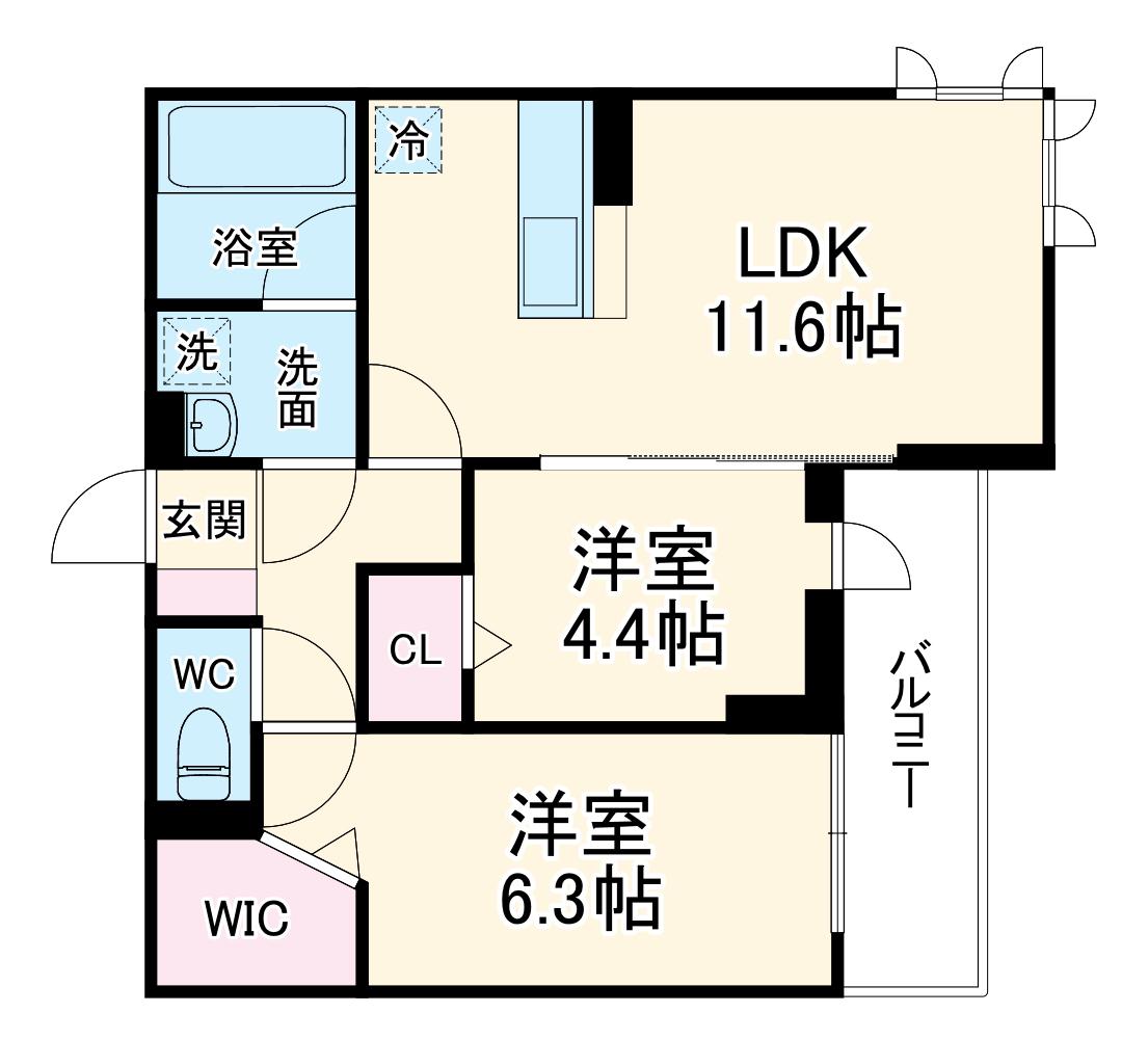 D-ROOM大瀬4丁目SMⅡ(2LDK/2階)の間取り写真