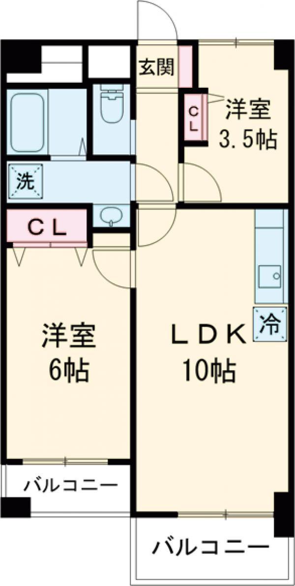 コーヅ大崎ハイツ(2LDK/10階)の間取り写真