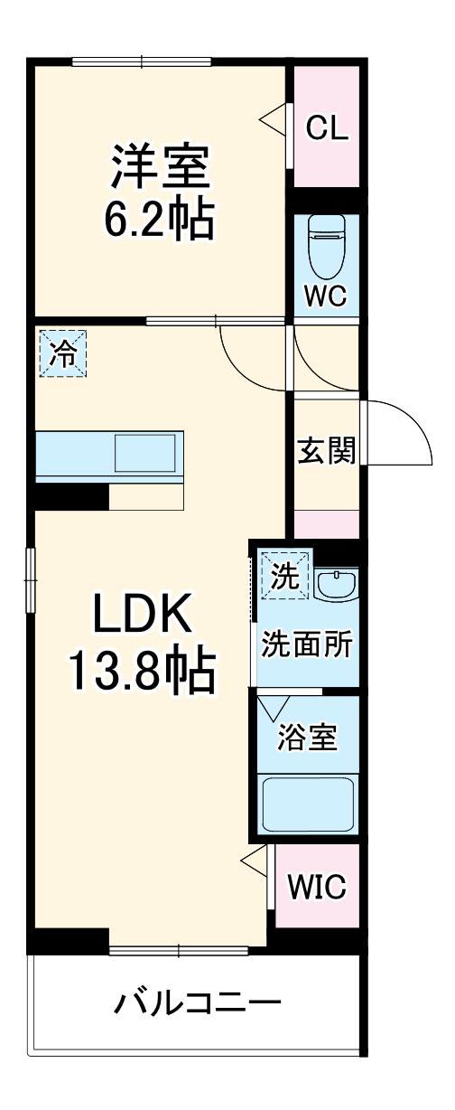 D-ROOM大瀬4丁目SMⅡ(1LDK/2階)の間取り写真