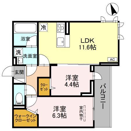 D-ROOM大瀬4丁目SMⅡ(2LDK/3階)の間取り写真
