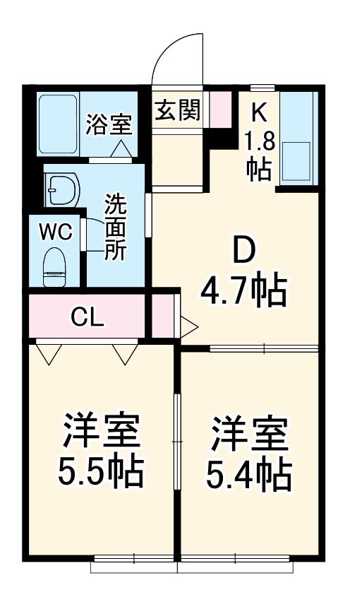 ディアスJUN(2DK/1階)の間取り写真
