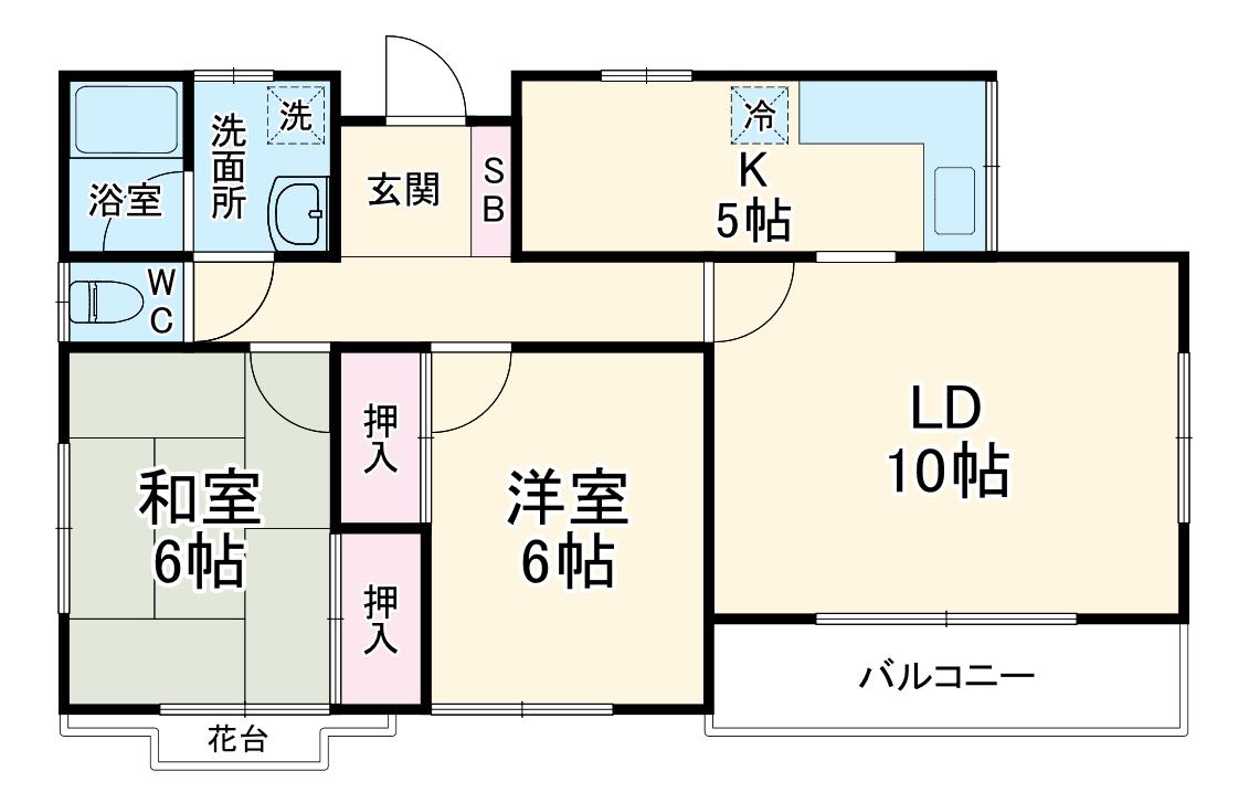 東急田園都市線 たまプラーザ駅 徒歩10分 2階建 築31年(2LDK)の間取り写真