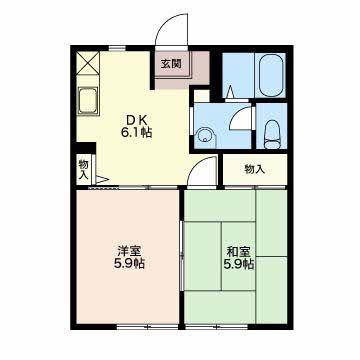 シャトレー南山 D棟(2DK/1階)の間取り写真