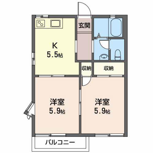 フレグランスつるが丘(2K/2階)の間取り写真