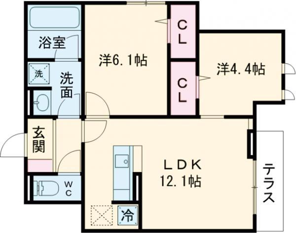 PRECIOUS深大寺東町(2LDK/1階)の間取り写真