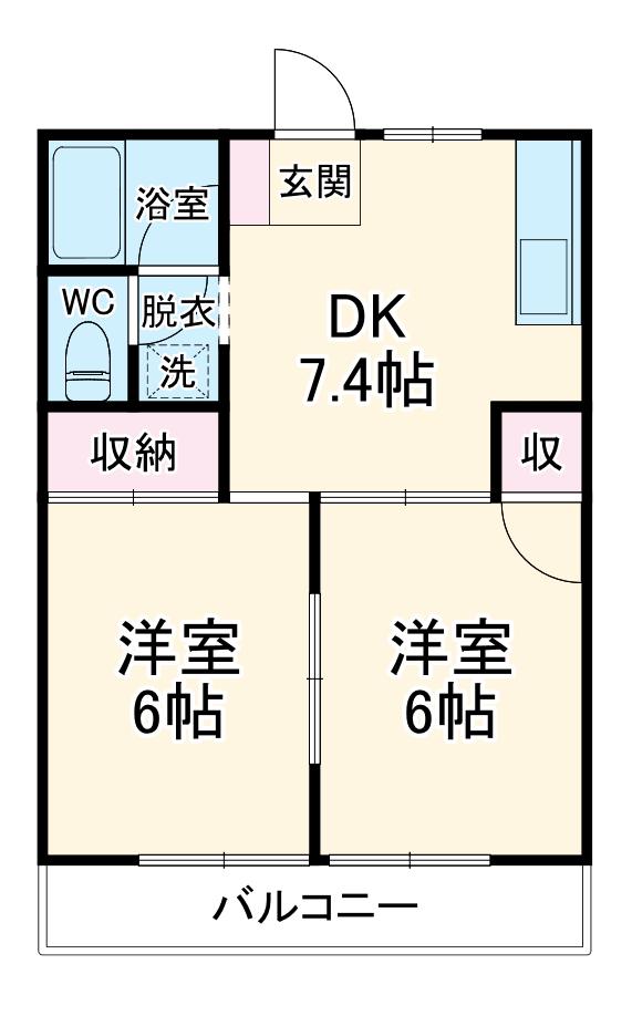 バーディハイツⅡ(2DK/2階)の間取り写真