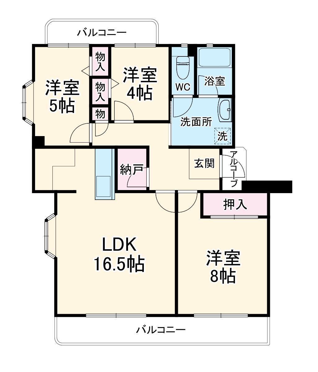 さがみ野さくら1号棟(3LDK/5階)の間取り写真