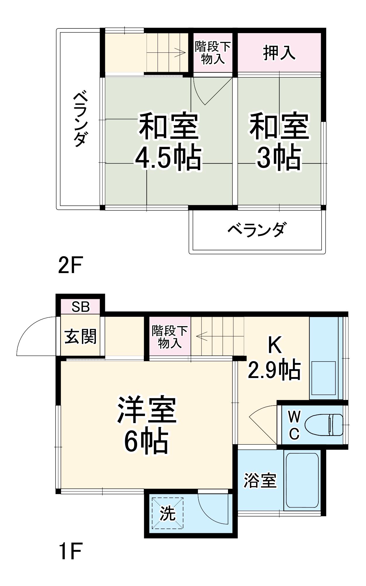 東武伊勢崎・大師線 一ノ割駅 徒歩10分 2階建 築56年(3K)の間取り写真