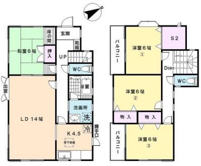 横浜市グリーンL 川和町駅 徒歩12分 2階建 築36年(4SLDK)の間取り写真