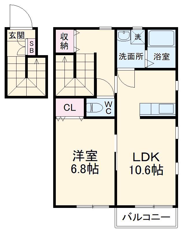 ベルフォーレ日吉(1LDK/2階)の間取り写真