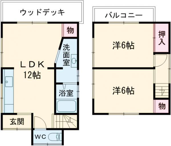 中央本線 西八王子駅 バス乗車時間:11分 四谷バス停で下車 徒歩8分 2階建 築56年(2LDK)の間取り写真