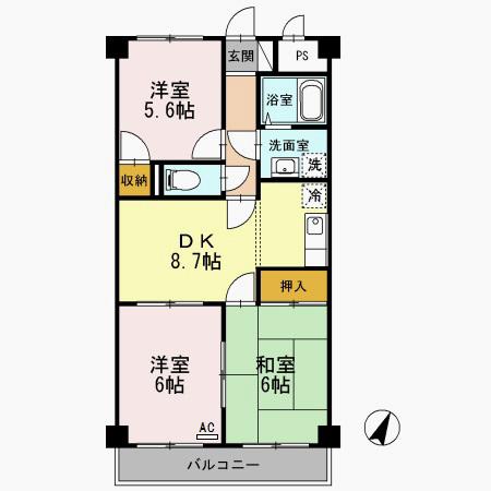 シティパル瑞江(3DK/2階)の間取り写真