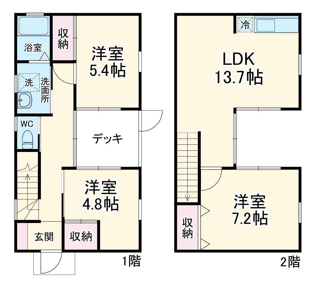 名鉄各務原線 名電各務原駅 徒歩7分 2階建 築11年(3LDK)の間取り写真