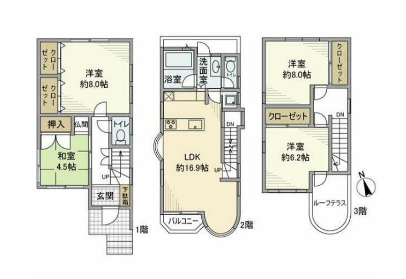 小田急電鉄小田原線 生田駅(神奈川) 徒歩3分 3階建 築28年(4LDK)の間取り写真