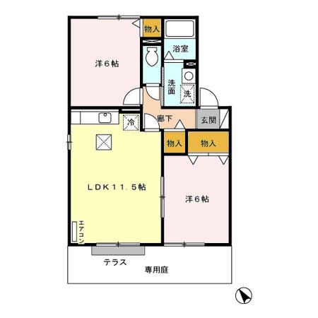 メゾン リベルテ A/B(2LDK/1階)の間取り写真