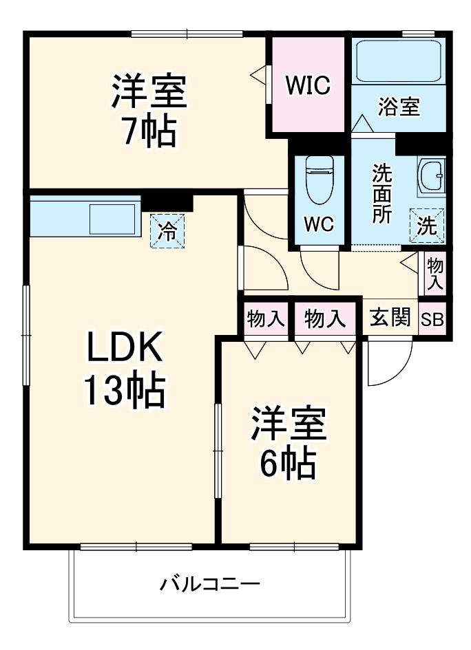 ピュアタウン E棟(2LDK/2階)の間取り写真