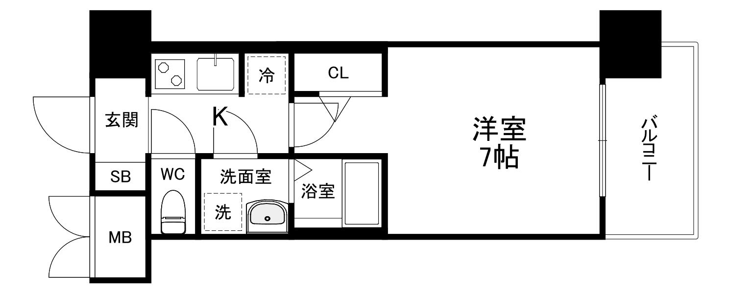 S-RESIDENCE大阪同心(1K/13階)の間取り写真