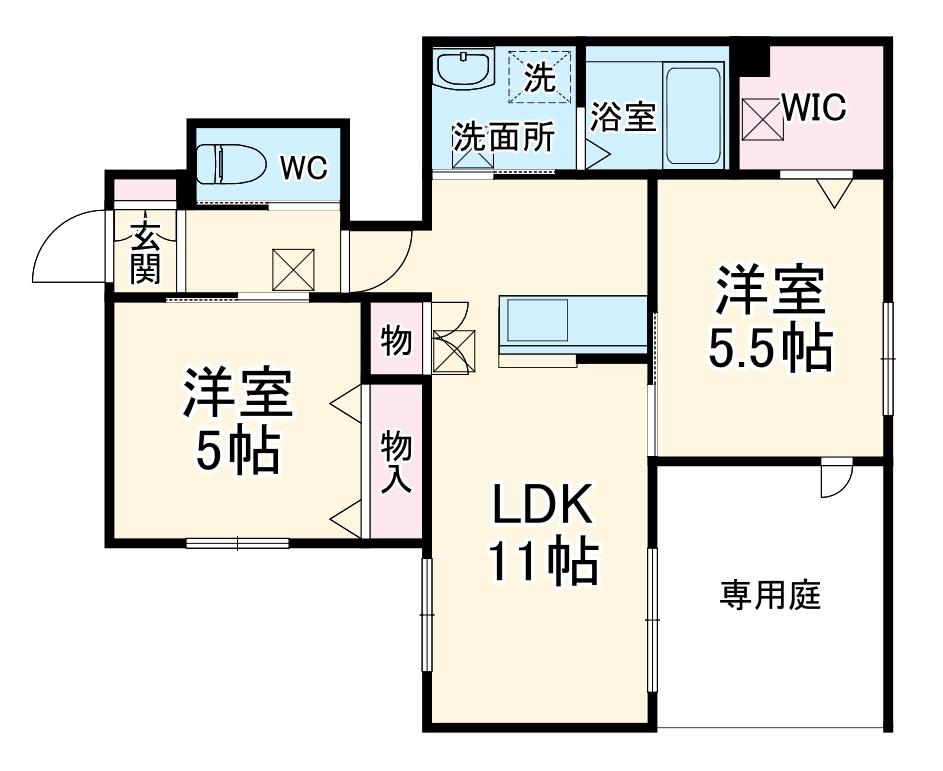 ラ・カーサ高田(2LDK/1階)の間取り写真