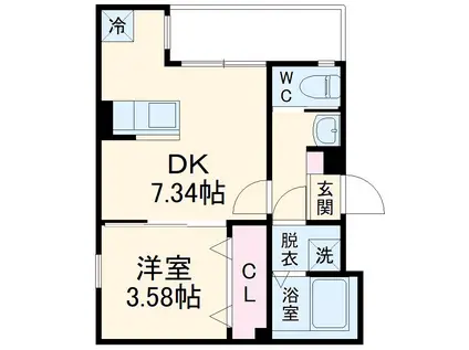 クレア船橋(1DK/3階)の間取り写真