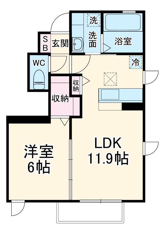 ピナ市ヶ尾(1LDK/1階)の間取り写真