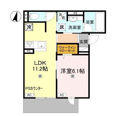 D-RESIDENCE蛍池東町(1LDK/1階)の間取り写真