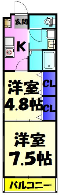 レジデンスカープ茂原(2K/5階)の間取り写真
