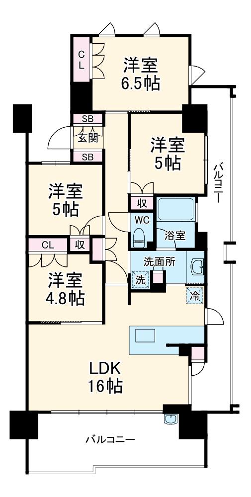 ブランズ瑞穂運動場東(4LDK/5階)の間取り写真