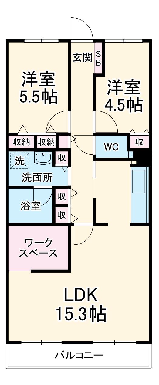 エスポワール松風台3(2LDK/2階)の間取り写真